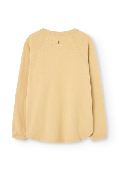 Felpa beige a maniche lunghe con polsini a costine, maniche raglan e piccolo logo nero con il testo "THE ANIMALS OBSERVATORY" vicino al collo.