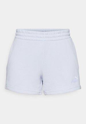 Pantaloni scurți din bumbac gri deschis, cu un talie bordată, având un mic logo brodat alb în colțul din stânga jos. Textură netedă și croială lejeră.
