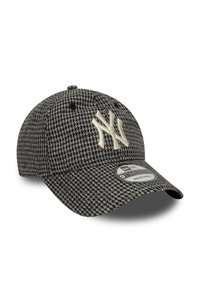 Casquette de baseball ajustable à motif pied-de-poule noir et blanc avec un logo brodé et une visière courbée. Comprend des œillets de ventilation.