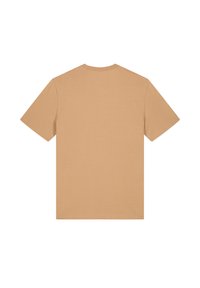 Korte mouwen t-shirt in een lichte tan kleur. Gemaakt van zacht katoen, heeft een ronde hals en een eenvoudige, klassieke stijl.