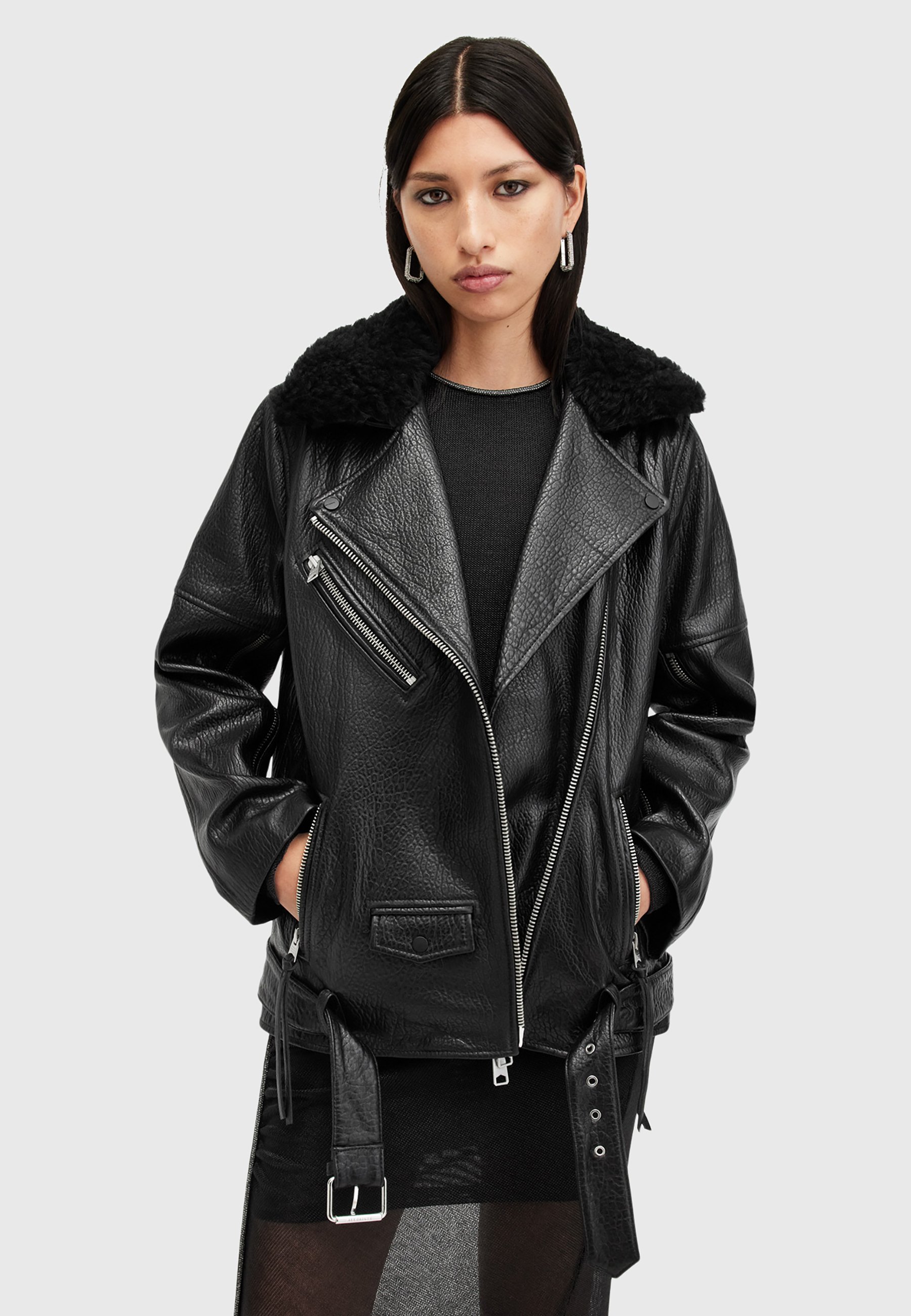 AllSaints Leather jacket - black - Zalando