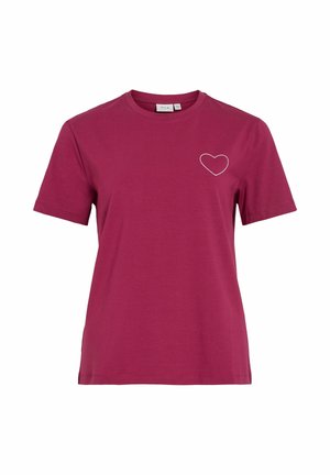 T-shirt a maniche corte di colore bacca, realizzata in cotone, con un semplice cuore bianco ricamato sulla parte sinistra del petto. Vestibilità regolare.