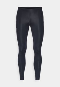 Leggings en tissu léger et extensible de couleur noire unie. Présentent une surface lisse, un design ajusté et une taille élastique.