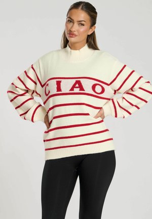 South Beach SKI FUNNEL NECK SLOGAN STRIPED KNIT - Jumper - off white