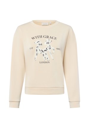Cremefarbener Sweatshirt mit langen Ärmeln, rundem Kragen und grafischem Druck von Hunden. Mit gerippten Bündchen und Saum.