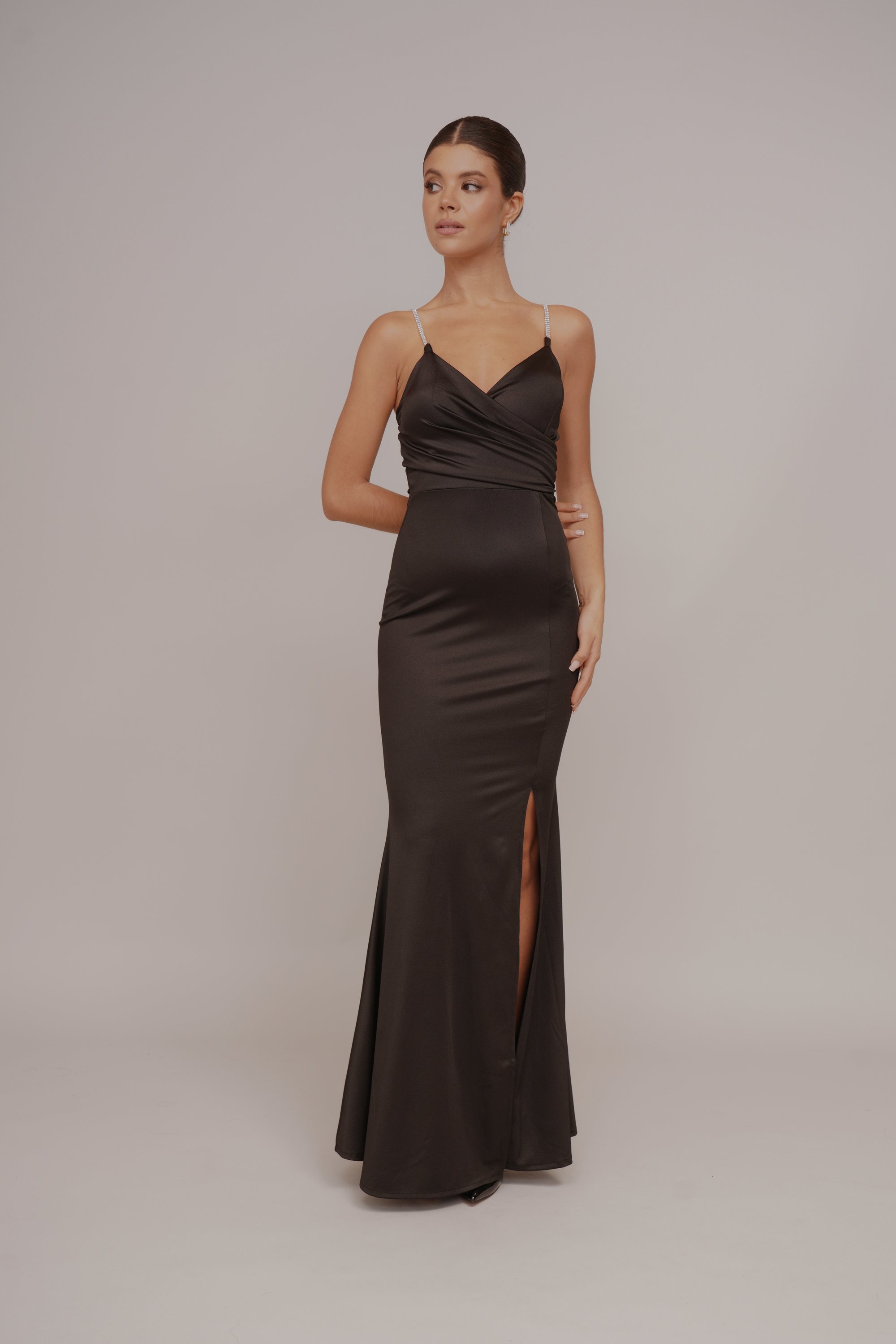 sachin and babi light blue dress Leely Women Black Satin Maxi Evening Dress Boat Neck Sheath Sleeveless Formal  Dress – leelyuk main image 0