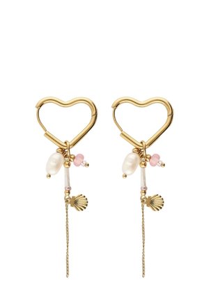 HEART-SHAPED WITH BEADS PEARLS - Earrings - gold-coloured