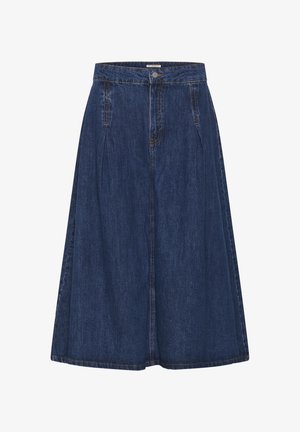 Tumesinise värviga teksaseelik, millel on lai ja rohkesti volditud lõige. Kõrge vöökoht, esimesed taskud ja kontrastse õmblusega detailid.