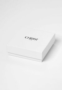 Weißer rechteckiger Karton mit glänzender Oberfläche, auf dem das Wort "CHRIST" in Schwarz steht, mit dem Text "seit 1863" darunter.