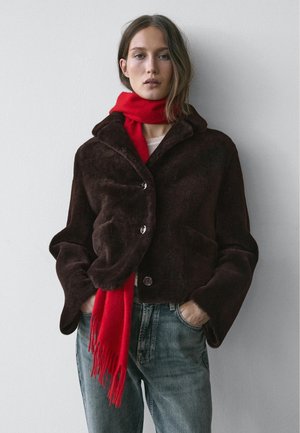 SHORT MOUTON - Leather jacket - dark brown