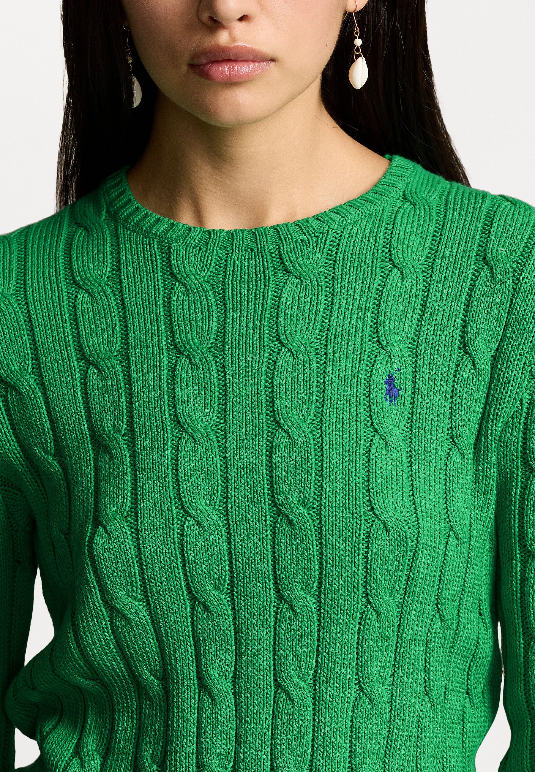 ★★POLO RALPH LAUREN★★ Cable Knit Cotton Sweater Green MN POLO RALPH LAUREN CABLE-KNIT COTTON SWEATER | Emerald green