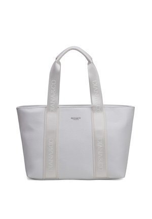 Borsa tote in pelle bianca con texture, con ampie maniglie in tessuto con inciso "DIANA&CO" e piccolo logo "DIANA&CO FIRENZE" sulla parte anteriore.