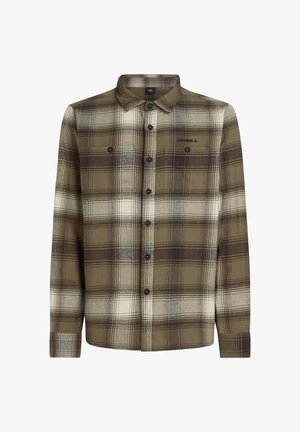 Hnedo-krémová károvaná flanelová košeľa s gombíkovým zapínaním, dvoma náprsními vreckami a ležérnym golierom. Obsahuje logo O'Neill na ľavej strane.