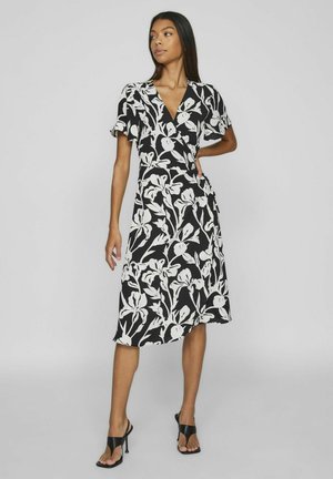 VILA VILOVIE S/S WRAP MIDI DRESS - NOOS - Robe de jour - black