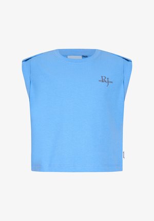 Top corto senza maniche azzurro chiaro con piccolo logo "RJ Retour Jeans" sul petto in alto a sinistra e scollo rotondo.