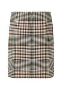 Geruite mini rok in beige, bruin en zwarte tinten. Heeft een getailleerd ontwerp en een verborgen ritssluiting op de rug. Gemaakt van textuurstof.