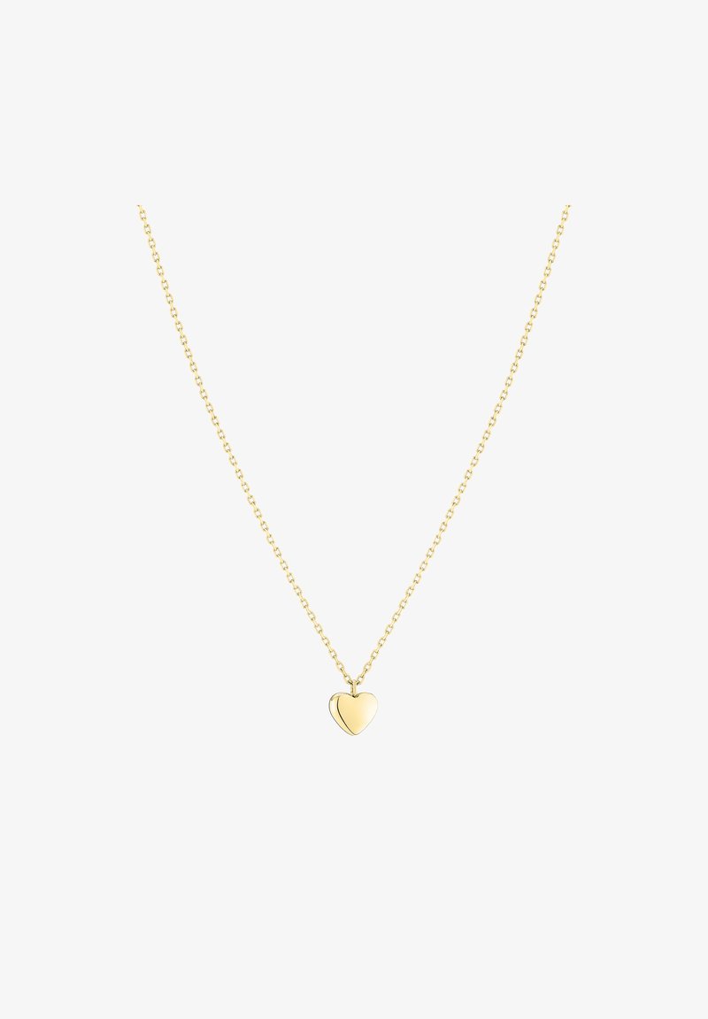Collier plaqué or avec une chaîne en maillons délicate et un pendentif en forme de cœur poli au centre. Texture lisse, design minimaliste.