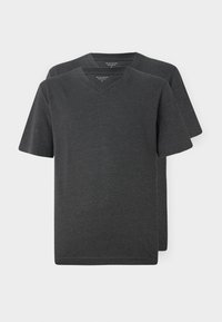 Két darab szürke, V nyakú póló, puha pamut jersey anyagból készült. Rövid ujjú és laza fazonú. Minimalista dizájn, látható logók nélkül.