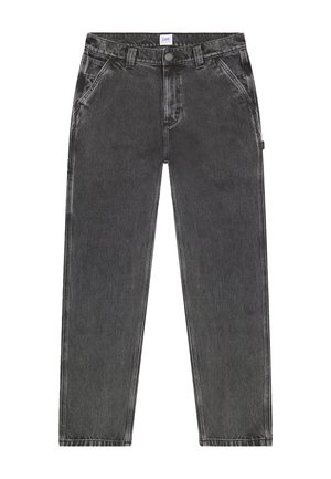 Μαύρα πλυσμένα τζιν με ίσια γραμμή, μπροστινές τσέπες, θηλιές για ζώνη και κλείσιμο με κουμπί, με ετικέτα Lee στη μέση.