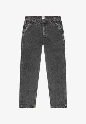 Mustad pestud sirgete säärega teksad esitaskute, vööaasade ja nööpkinnitusega, vöökohal sildiga Lee.