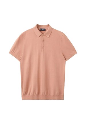 Polo de manga corta para hombre en marrón claro con cuello y tres botones delanteros, fabricado en tejido de punto suave.