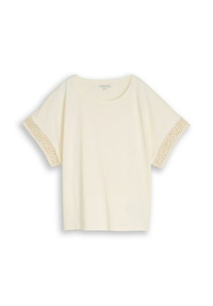 TOM TAILOR, TOM TAILOR T-SHIRT LOOSE FIT T-SHIRT MIT CROCHET-ÄRMELN - T-Shirt print - dove white
