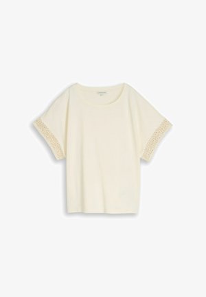 TOM TAILOR, TOM TAILOR T-SHIRT LOOSE FIT T-SHIRT MIT CROCHET-ÄRMELN - T-Shirt print - dove white