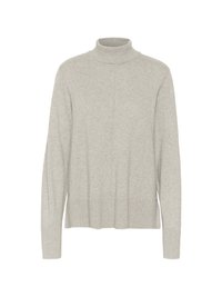 Hellgrauer Rollkragenpullover aus weichem Strickmaterial. Verfügt über lange Ärmel, einen gerippten Saum und ein sauberes, minimalistisches Design mit subtilen Nahtdetails.
