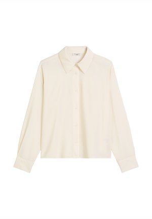 Crème kleurige blouse met lange mouwen en knoopsluiting, voorzien van een klassieke kraag, gemaakt van gladde stof en met een ontspannen, cropped pasvorm.