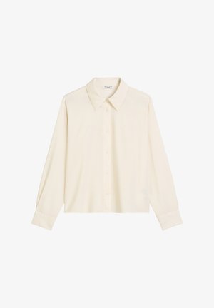 Crème kleurige blouse met lange mouwen en knoopsluiting, voorzien van een klassieke kraag, gemaakt van gladde stof en met een ontspannen, cropped pasvorm.