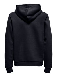 Sweat à capuche noir à manches longues, avec poignets et bas côtelés, vu de dos sur fond blanc.