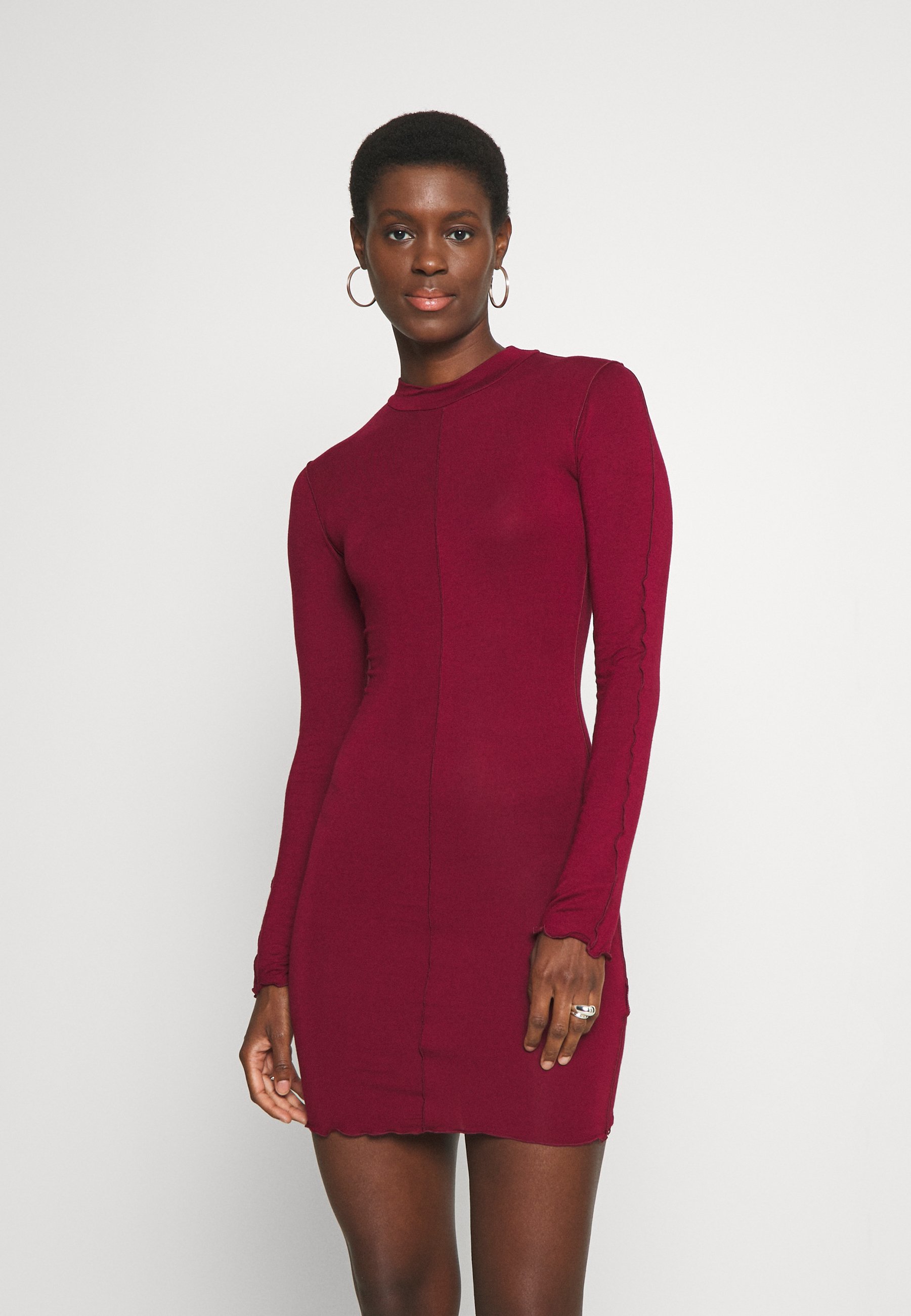 red long sleeve turtleneck dress