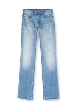 Light blue straight-leg jeans made of denim, featuring a faded finish, five-pocket design, and visible stitching details along the seams.