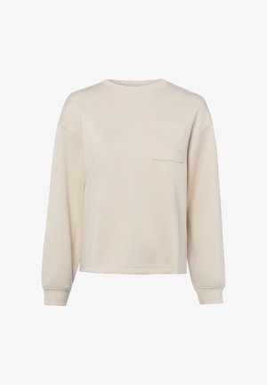 Beige sweatshirt met lange mouwen en een ronde hals, voorzien van een borstzakje, geribbelde manchetten en een relaxed model.