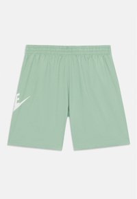 Vaaleanvihreät urheilushortsit, jotka on valmistettu kevyestä kankaasta. Shortsien vyötärö on joustava ja vasemmalla puolella on valkoinen Nike-logo.