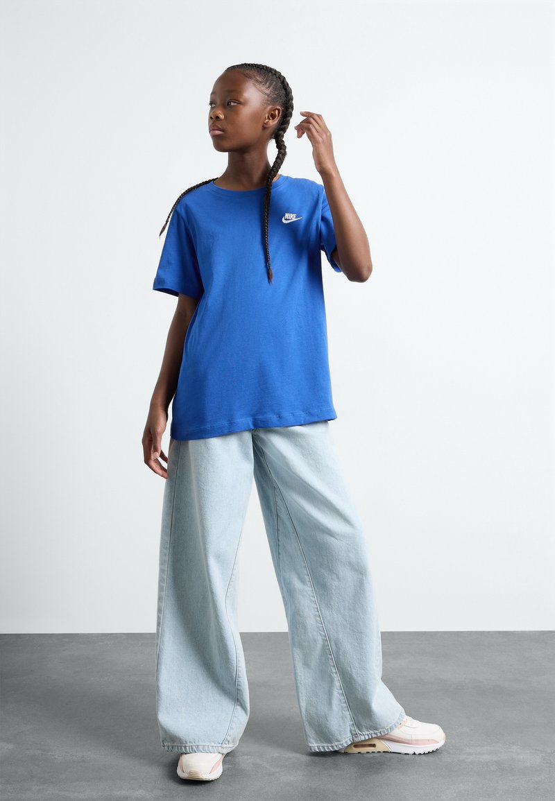 T-shirt bleu ciel à rayures en coton - Filles