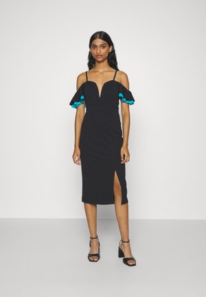 WAL G PETITE SIMAH FRILL MIDI DRESS - Cocktailkleid/festliches Kleid - black/mediterranean blue