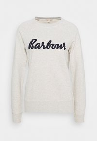 Světle šedá mikina s námořnickým vyšitým logem "Barbour". Obsahuje raglánové rukávy a pružné manžety a lem. Vyrobena z měkkého směsového bavlněného materiálu.