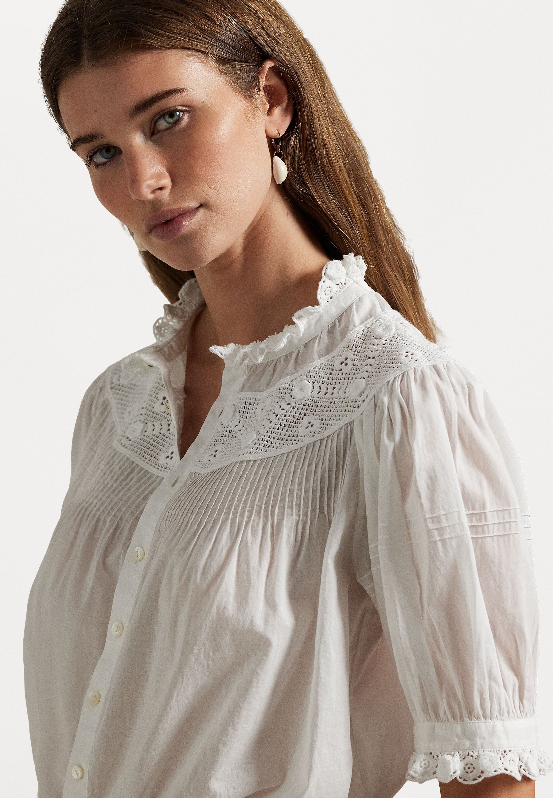 売れ筋商品|||ラルフローレン シャツ レディース トップス MICAL COTTON VOILE SHORT SLEEVE BLOUSE - Button-down blouse - white Polo Ralph Lauren MICAL COTTON VOILE SHORT SLEEVE BLOUSE
