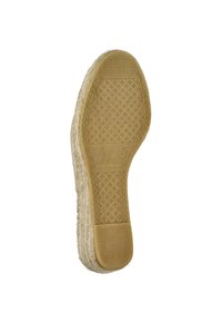 Geweven jute zool met een textuur rubberen basis. Licht tan kleur, voorzien van een gestyled gripoppervlak en gegraveerd maatlabel, 37.