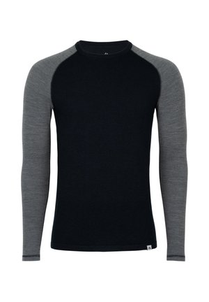 Long-sleeve shirt with a navy body and light gray raglan sleeves. Soft fabric, fitted design, and a small logo at the hem.