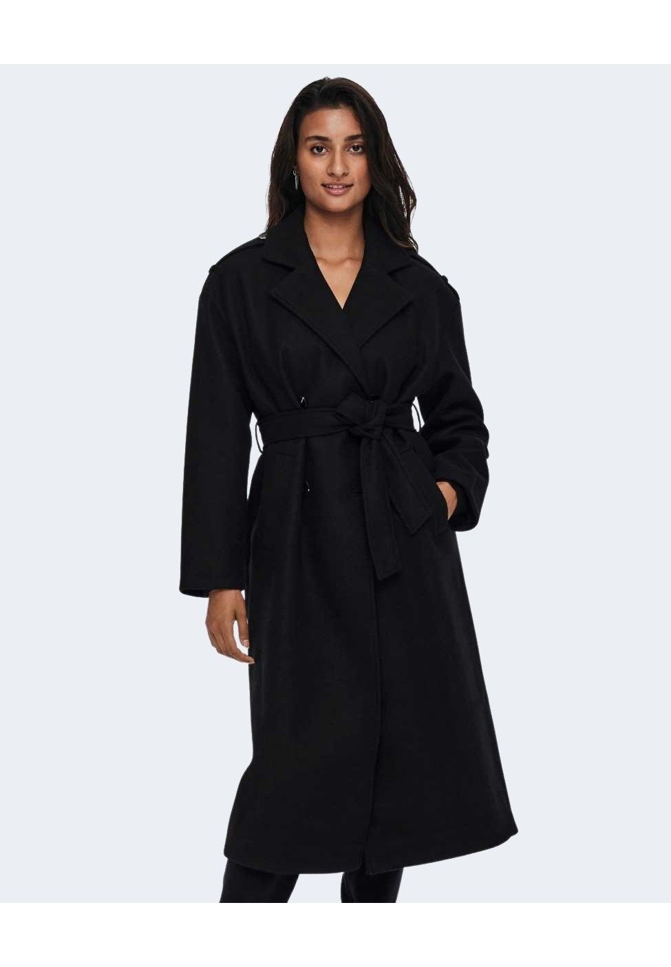 black wrap belted coat