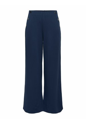 Morske široke hlače iz mehkega materiala, s stranskimi žepi z gumbnimi detajli in gladkim pasom.