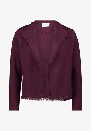 Bordeauxkleurige cardigan van zachte stof, met een franjeszoom en een open voorkant. Lange mouwen met een relaxte pasvorm.