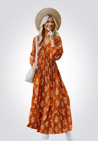 Cupshe BLOUSON SLEEVE SMOCKED WAIST MAXI DRESS - Vestido largo - orange paisley