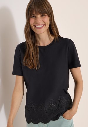 Cecil, T-SHIRT MIT EMBROIDERY AM SAUM - T-shirt imprimé - black