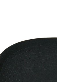 Black fabric hat with a rounded brim, featuring a textured surface and visible stitching that adds detail to the overall design.