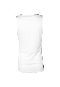 Top bianco senza maniche realizzato in tessuto testurizzato, con scollo rotondo e orlo dritto. Design minimalista senza pattern visibili.
