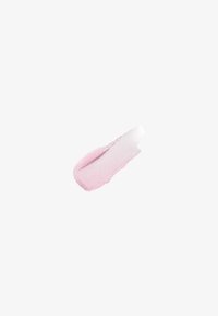 Heller rosa irideszenter Lippen-Gloss-Teststreifen mit einer glatten, glänzenden Textur und einem leichten Farbverlaufs-Effekt, vor einem weißen Hintergrund.