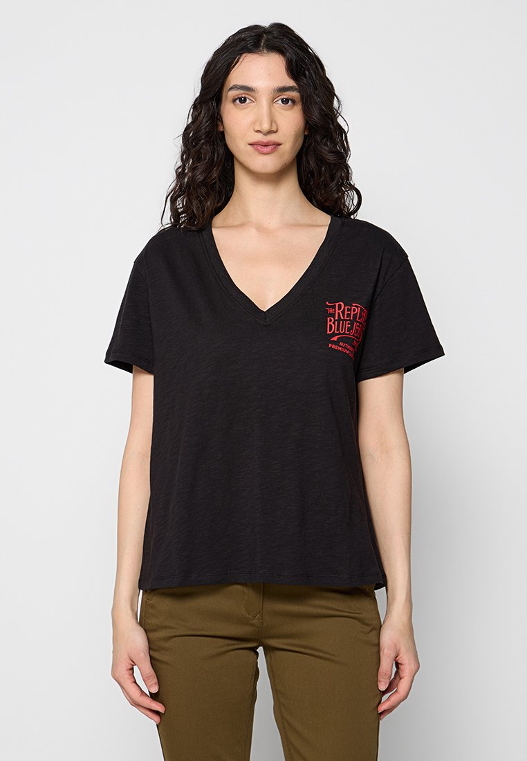 Replay T-shirt print zwart